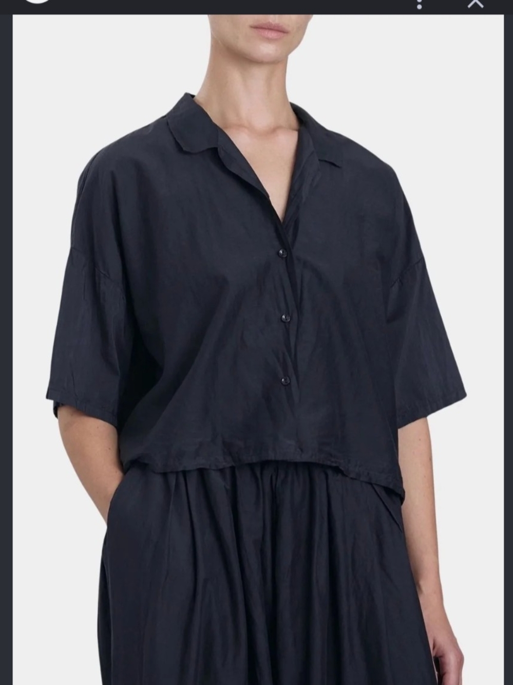 Black Crane Oversized Cropped Cotton Silk Button Down